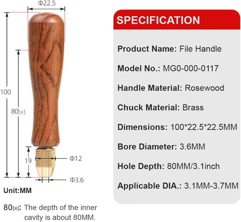 Tocool Wood File Handle Wooden Handles with Brass Collet Chuck for Small Files with a Tang Diameter of 3.1MM-3.7MM - Image 2
